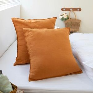 Pair of 100% Linen Euro Shams 26x26 in Rust